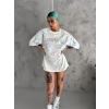 Unisex Bisiklet Yaka Baskılı Oversize Thirt  Beyaz