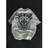 Unisex Bisiklet Yaka Baskılı Oversize Thirt  Beyaz