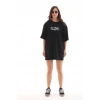 Unisex Bisiklet Yaka Baskılı Oversize Thirt  iyah