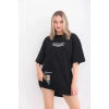 Unisex Bisiklet Yaka Baskılı Oversize Thirt  iyah