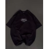 Unisex Bisiklet Yaka Baskılı Oversize Thirt  iyah