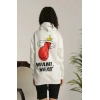 Unisex Kapşonlu Baskılı weetshirt  Beyaz