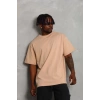Unisex Oversize Düz Bisiklet Yaka Thirt  Bej