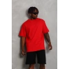 Unisex Oversize Düz Bisiklet Yaka Thirt  Kırmızı