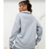Unisex Uzun Kol Yarım Farmuarlı Yakalı Basic weathirt  Gri