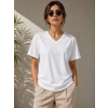 V Yaka Basic Tişört Kısa Kol Yazlık Regular Fit Thirt  Beyaz