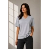 V Yaka Basic Tişört Kısa Kol Yazlık Regular Fit Thirt  Gri