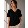 V Yaka Basic Tişört Kısa Kol Yazlık Regular Fit Thirt  iyah