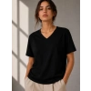 V Yaka Basic Tişört Kısa Kol Yazlık Regular Fit Thirt  iyah