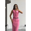 YELEKÖNDEN YIRTMAÇLI ETEK TK ŞANTUK KETEN  Pembe