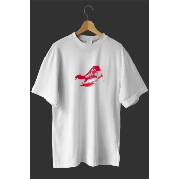 1 ayıs Emekçiler Günü Baskılı Oversize Bisiklet Yaka Tshirt  Beyaz