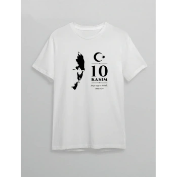 10 Kasım Atatürk Anma Günü ilüet Baskılı Oversize Bisiklet Yaka Tshirt  Beyaz