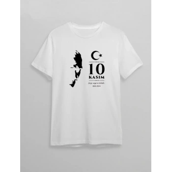10 Kasım Atatürk Baskılı Tshirt  Beyaz
