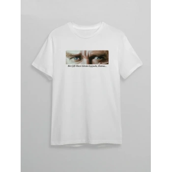 10 Kasım Atatürkü Anma Günü Baskılı Oversize Bisiklet Yaka Tshirt  Beyaz