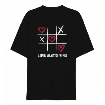 14 Şubat evgililer Günü ove Always Wins Baskılı Oversize Bisiklet Yaka Tshirt  iyah