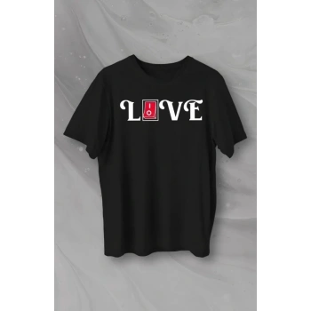 14 Şubat evgililer Günü ove Baskılı Oversize Bisiklet Yaka Tshirt  iyah