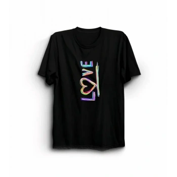 14 Şubat evgililer Günü ove Baskılı Oversize Bisiklet Yaka Tshirt  iyah