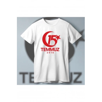 15 Temmuza Özel Tasarım 2016 Baskılı Tshirt  Beyaz
