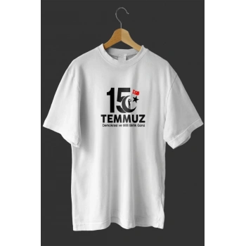 15 Temmuza Özel Tasarım Baskılı Tshirt  Beyaz