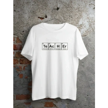 24 Kasım Kimya Öğretmeni Hediyesi Baskılı Bisiklet Yaka Tshirt  Beyaz