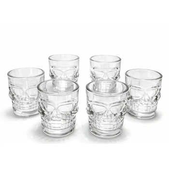 6lı Kurukafa Şeffaf Cam Shot Bardağı Seti 9x8 cm