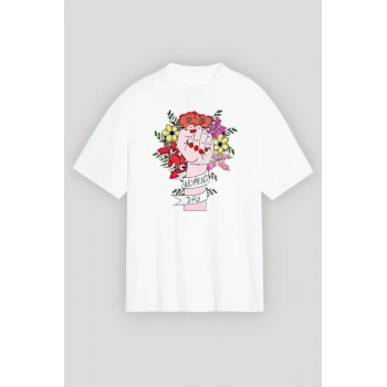 8 art Dünya Kadınlar Günü Baskılı Oversize Bisiklet Yaka Tshirt  Beyaz