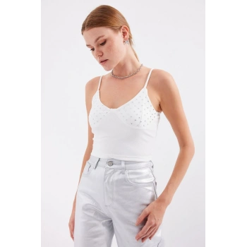 918 İp Askılı Crop Top  Beyaz