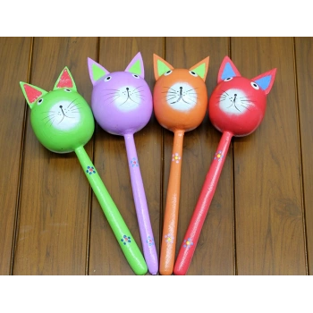 Ahşap Kedi Marakas Tekli