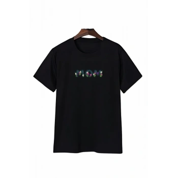 Anneler Günü om Çiçek Temalı Baskılı Oversize Bisiklet Yaka Tshirt  iyah