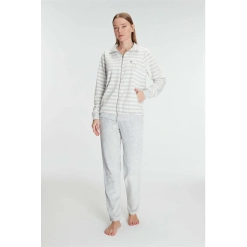 Secretsita Pamuklu Uzun Kollu Fermuarlı Sweatshirt ve Pantolon Takım Pijama Takımı