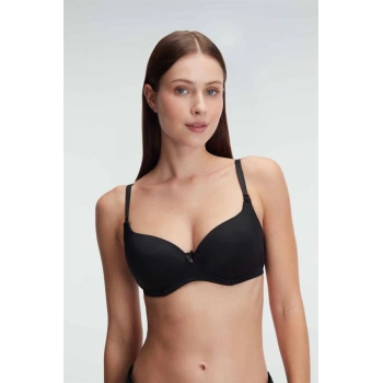 Secretsita Siyah Balenli Desteksiz Dolgusuz Askıları Çıkabilen Günlük Klasik T-Shirt Sütyeni