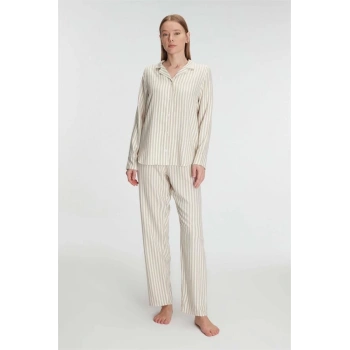 Secretsita Uzun Kol Çizgili Gömlek ve Pantolon Takım Pijama Takımı