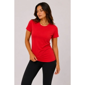 Basic Tişört Bisiklet Yaka Kısa Kol Günlük Yazlık lim Fit Thirt  Kırmızı