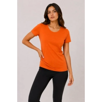 Basic Tişört Bisiklet Yaka Kısa Kol Günlük Yazlık lim Fit Thirt  Turuncu