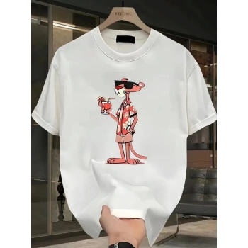 Baskılı Oversize Bisiklet Yaka Tshirt  Beyaz