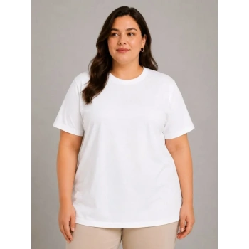Battal Big Size Basic Tişört Bisiklet Yaka Rahat Kalıp TShirt  Beyaz