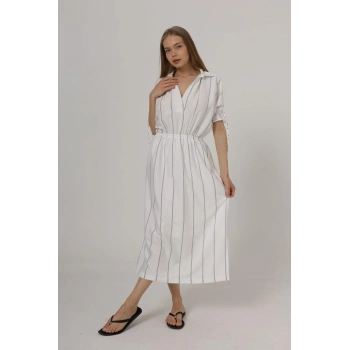 Beli Lastikli Elbise  Beyaz