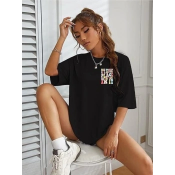 Bisiklet Yaka Baskılı Tshirt  iyah