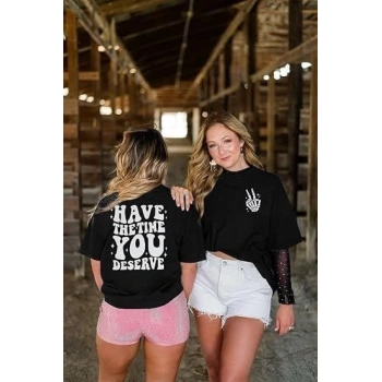 Bisiklet Yaka Kısa Kol Baskılı Tshirt  iyah