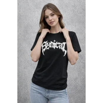 Bisiklet Yaka Ön Baskılı  Kısa Kollu Tişört treetwear Günlük Basic Pamuklu Tshirt  iyah