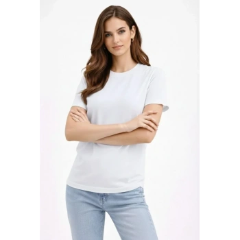 Bisiklet Yaka Tişört Regular Kalıp Basic Pamuklu Günlük Kullanım Tshirt  Beyaz
