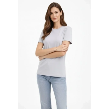 Bisiklet Yaka Tişört  Regular Kalıp Basic Pamuklu  Günlük Kullanım  Tshirt  Gri