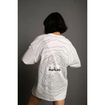 Bisiklet Yakalı ırt Baskılı Oversize Thirt  Beyaz