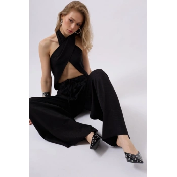 Düşük Bel Oversize Keten Pantolon