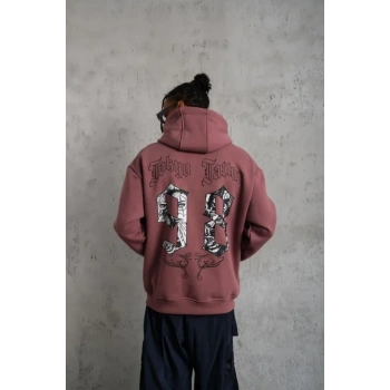 Erkek 98 Baskılı Kapşonlu weat  Gül Kurusu