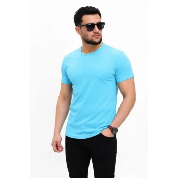 Erkek Basic Tişört Bisiklet Yaka Kısa Kol Günlük Yazlık lim Fit Thirt  Açık avi