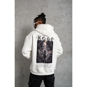 Erkek Baskılı Kapüşonlu weat  Beyaz