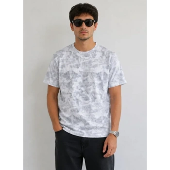 Erkek Batik Desenli Tişört Bisiklet Yaka Kısa Kol Regular Fit Tshirt  Gri