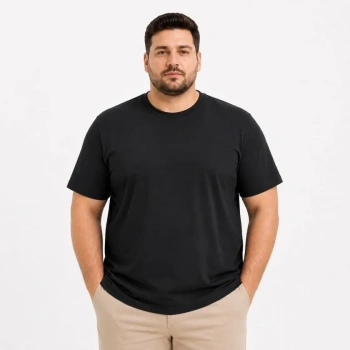 Erkek Battal Big Size Basic Tişört Bisiklet Yaka Rahat Kalıp TShirt  Siyah