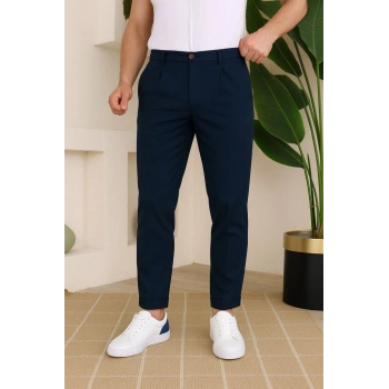 Erkek Belden Düğmeli Cepli Dokuma Pantolon